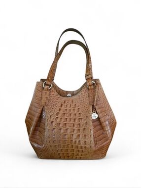 Brahmin Cognac Croc-Embossed Shoulder Tote